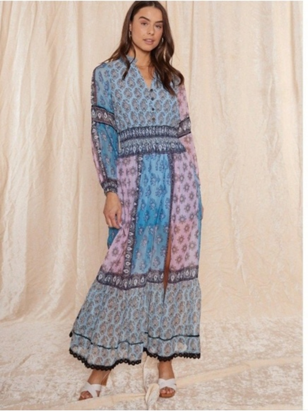 RAGA Patchwork Maxi Dress in Blue and Lilac